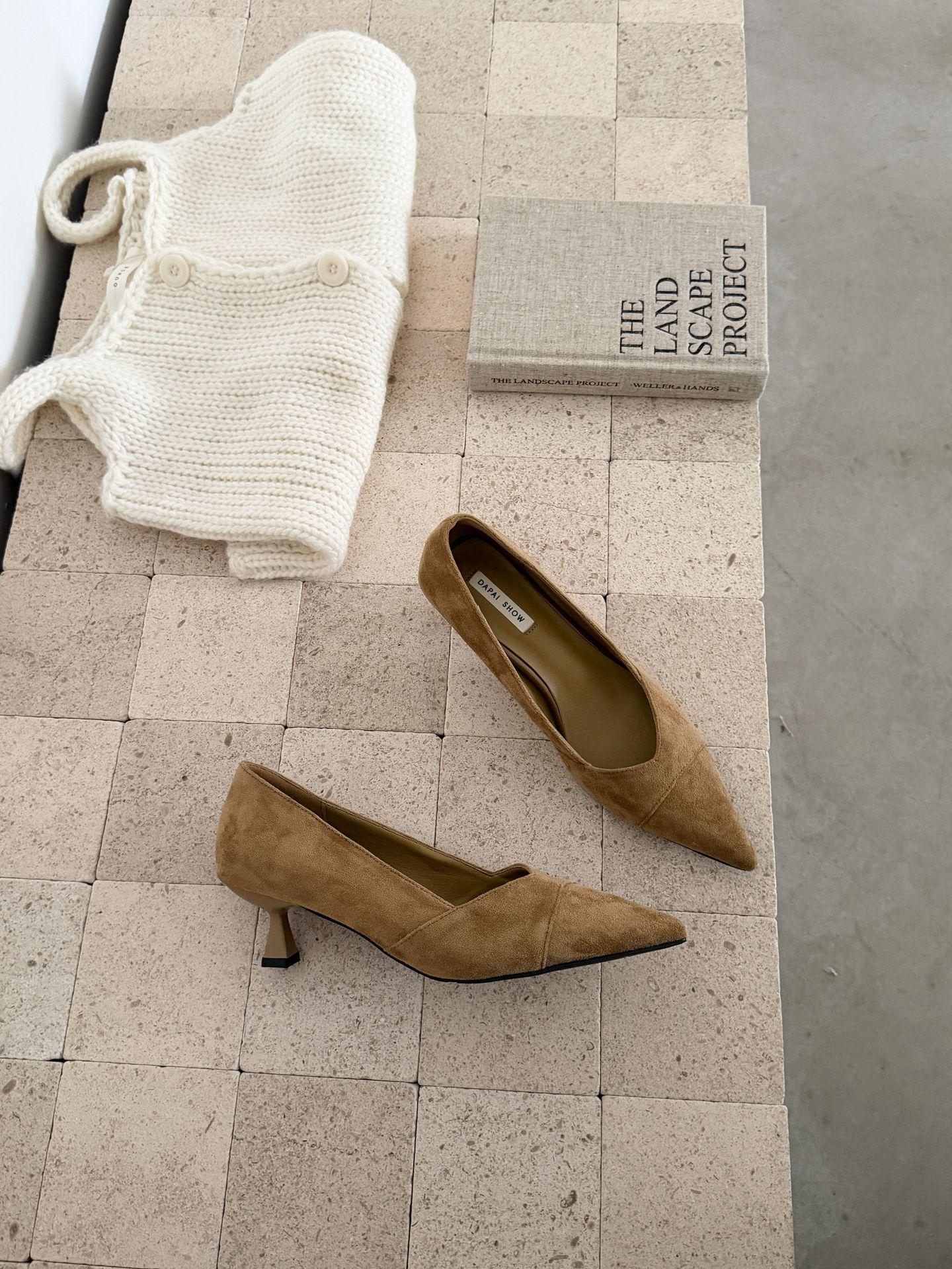 Women s Suede Pointed Toe Spring French Style Office Pumps - Fashionable Footwear 35