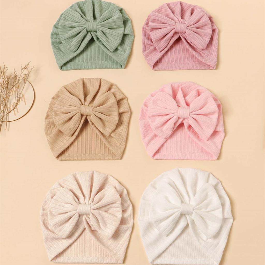3Pc/Lot Cute Bowknot Baby Hat Knitted Solid Color Girls Turban Hat Soft Newborn Head Wraps Infant Cap Babies Accessories Beanies
