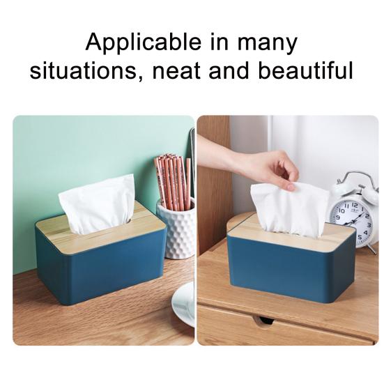 Tissue Box with Solid Wood Lid, Waterproof Design, Long Paper Opening Tissue Dispenser for Home Office