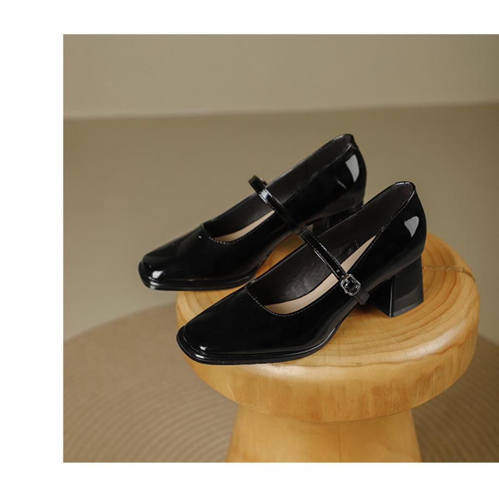 Patent Leather Thick High-heeled, New Women's Hundred with A Word with High-heeled Women's Single Shoes, Women's High-heeled Shoes, Elegant