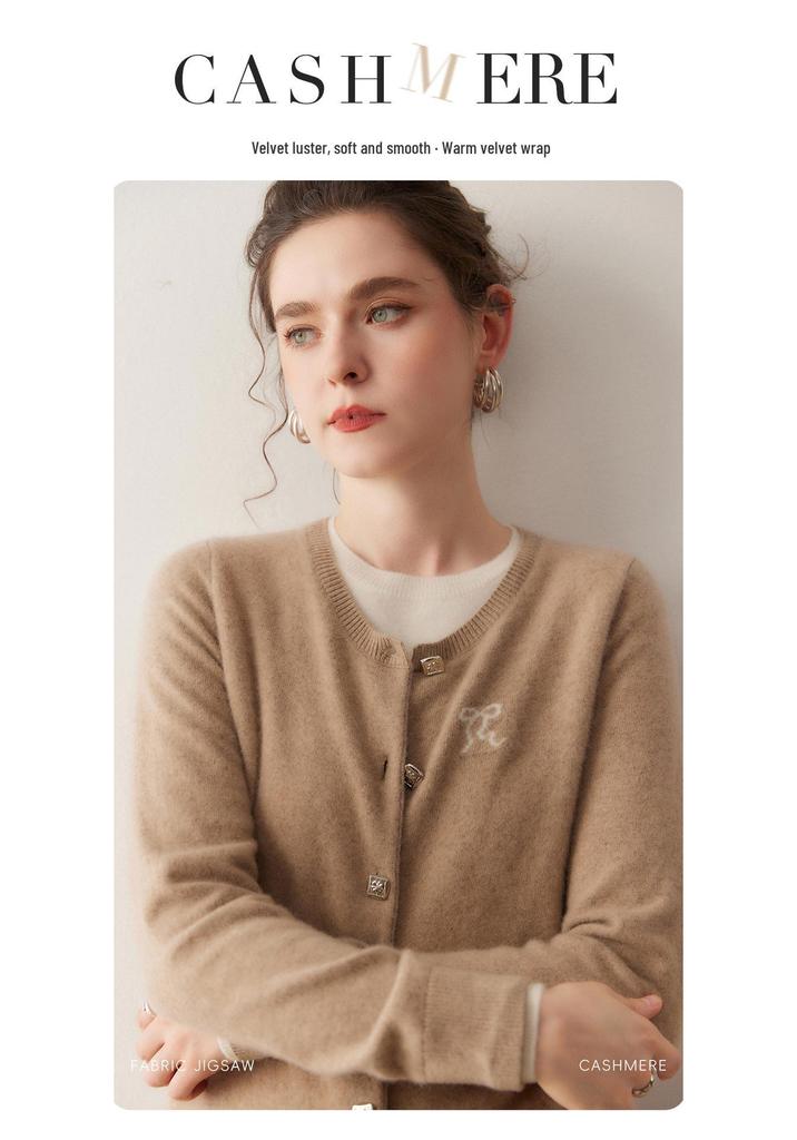 Lekasha Women's Autumn 2025 Embroidered Cashmere Cardigan - Korean Long Sleeve Knit Sweater