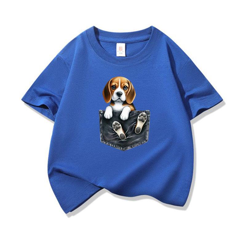 Kinder Katoenen T-shirt Schattige Zak Beagle Puppy Hond Grafisch Ronde Hals Korte Mouw T-shirt Casual Ademend Jongens Meisjes Zomer Top