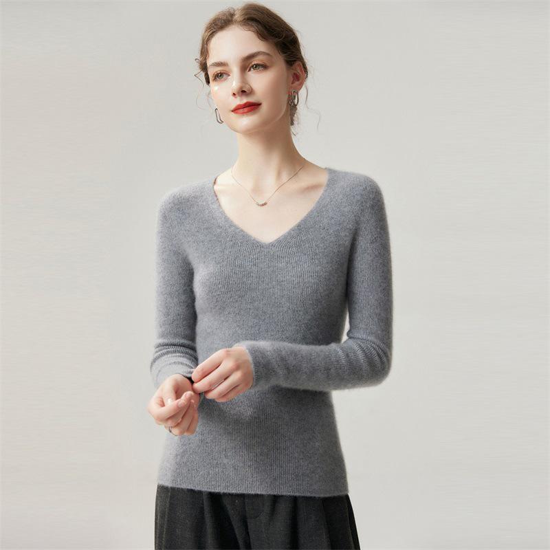 Women's 100% Cashmere Striped V-Neck Slim-Fit Sweater