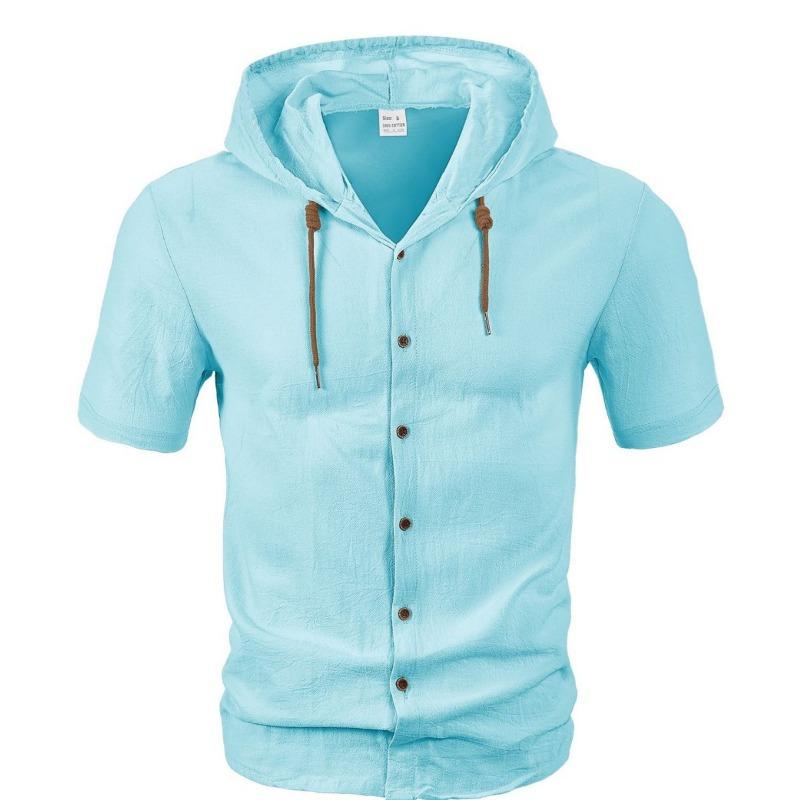 Men S Short Sleeve Hooded Shirt Loose Fit Summer Casual