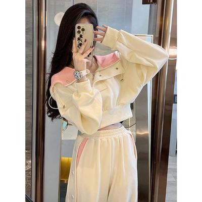 Korean Style Fashion Short Sweatshirt and  Pants Set for Women's Leisure Wear