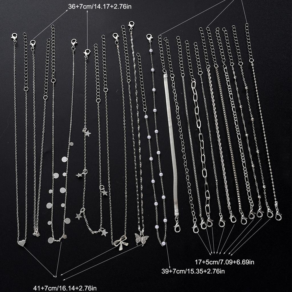 Casual Minimalist Twist Snake Bone Heart Butterfly Star Pendant Necklace Bracelet Fashion Jewelry Set For Men Women Daily Wear