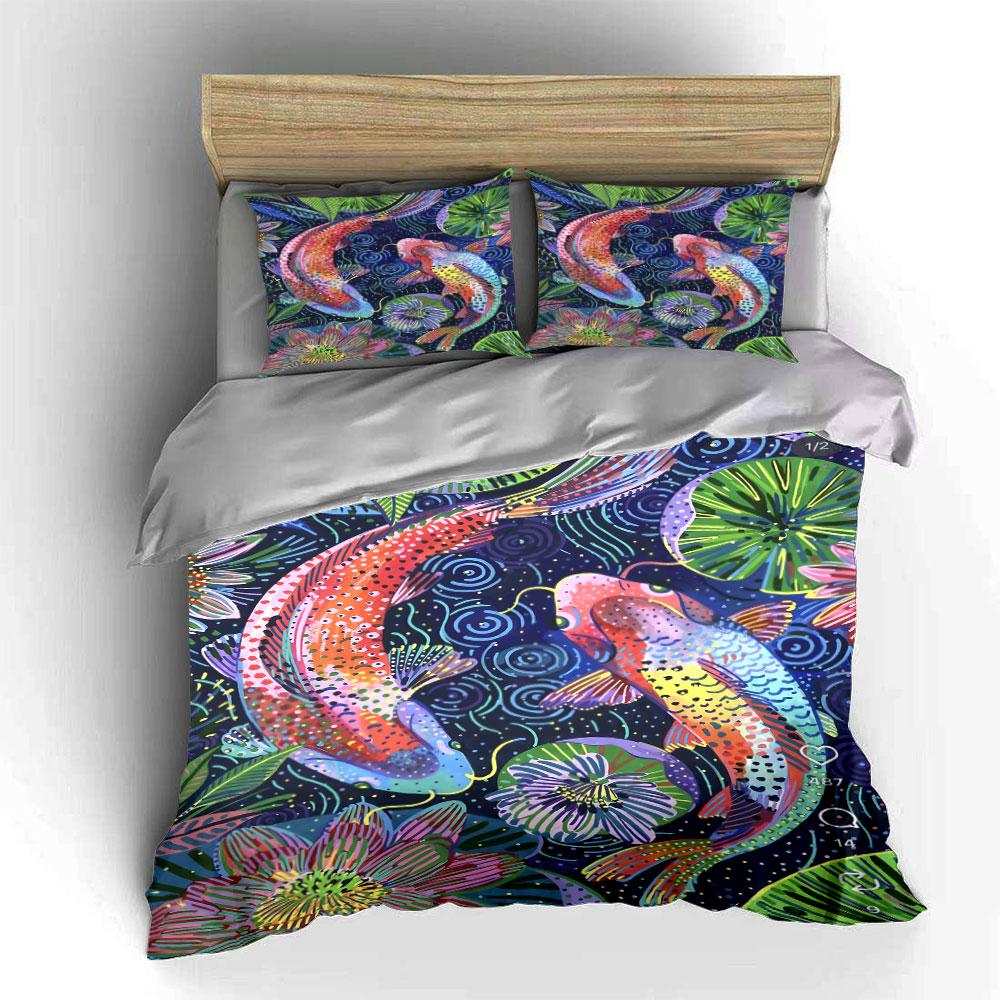 Colorful Koi Fish Pattern. Bedding Sets Duvet Cover Sets Duvet Covers Pillowcases(1 * Duvet Cover 2 * Pillowcases, Without Duvet Insert)