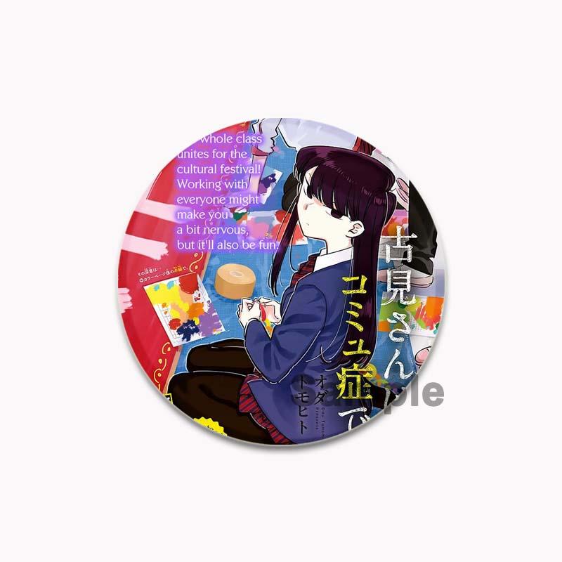 32/44/58mm Komi Cant Communicate Round Pin Cute Girl Cartoon Snap-in Brooches for Backpack Cothes Accessories Anime Collection Badge