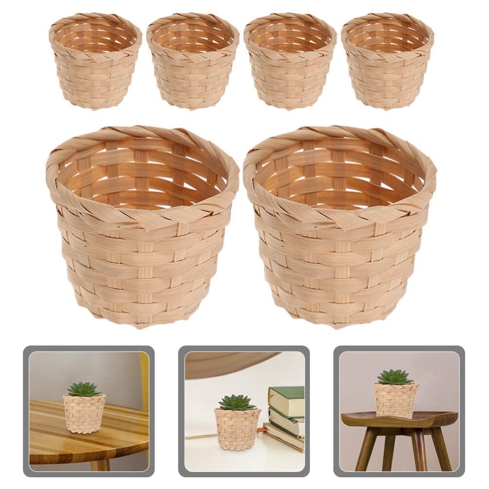 NUOLUX Bamboo Basket, Small Basket, Mini Basket for Small Flowers, 6-Piece Set, Bamboo, Farmhouse, Pen, Trinket Box, Small Toy Container