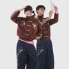 Unisex Oversized Chinese Style Embroidered Cherry Blossom Jacket With Mandarin Collar Toggle Buttons
