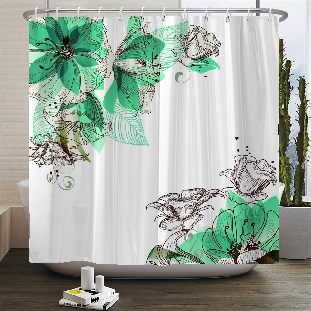 European Blooming Flowers Shower Curtain Rural style Home Decoration 180x200cm Waterproof Fabric Bathroom Curtains With Hooks