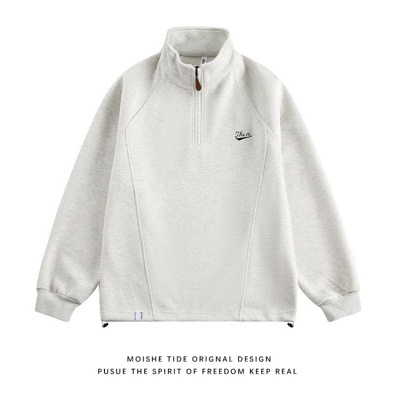 Youth Oversized Embroidered Half-Zip Hoodie with Stand Collar L