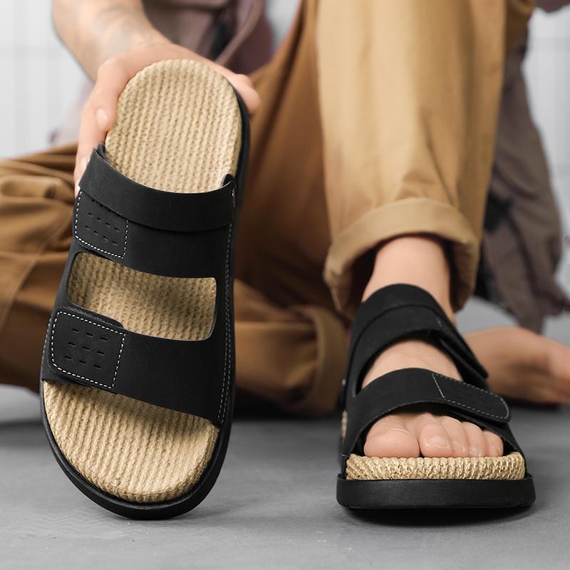 Fashion Quality Versatile Casual Men Slippers Outdoor Thick Soled Soft Comfortable Beach Slippers Simple Fashionable Flat Leather Sandal