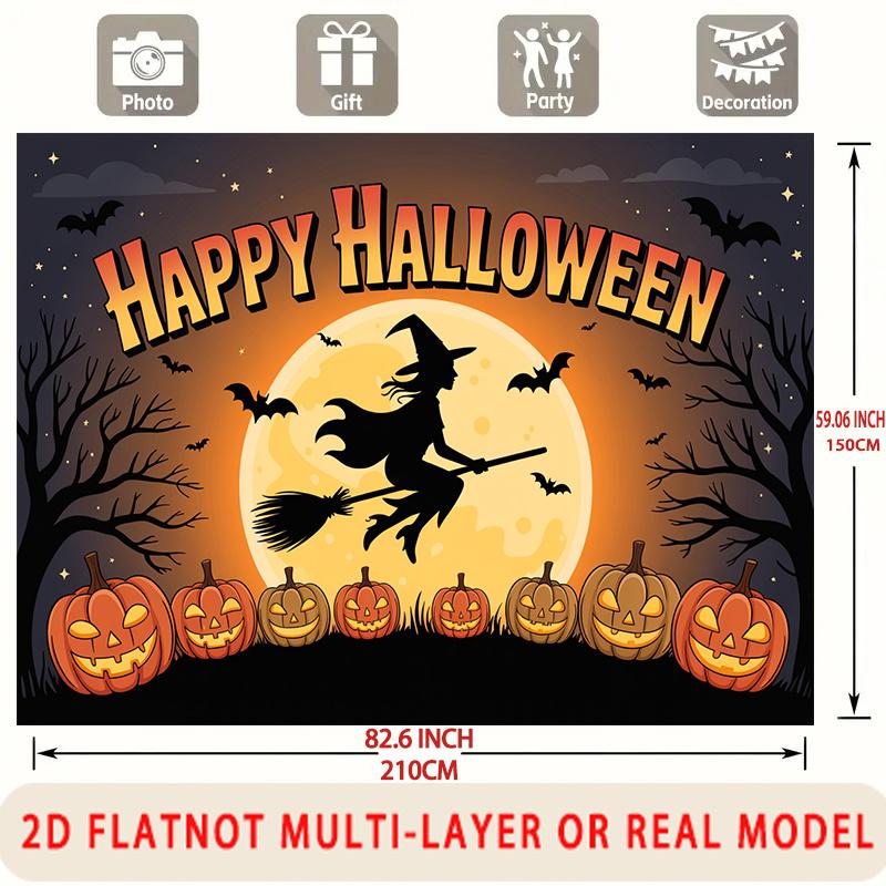 Party Backdrop Halloween Flat Witch Silhouette Pumpkins Multi Layered Celebrations Photo Booth Decor Front Door Decor