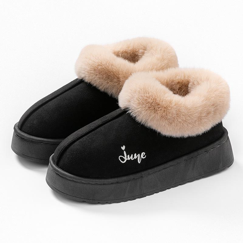 thick-soled bag and cotton slippers, plush cotton shoes for home use in autumn and winter, and couple warm snow boots when going out.