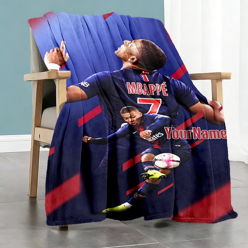 Mbappe 126 Customize Your Name Blanket Cozy Customizable Blanket Warmthful Decor Suitable for Office Nap Picnics Sofa for All Occasions
