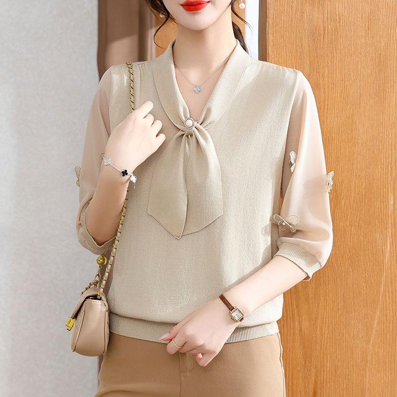 

Новая осенняя мода Шарф-воротник на бретелях Рукава капри Модный Универсальный Стройнящий и Иностранный стиль Молодящий Вязаный топ для мамы XXXL абрикосовый