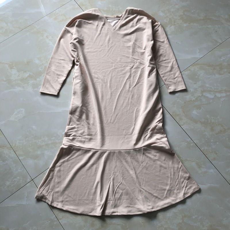 

Orders Exported to Japan Dress Spring and Autumn New Women clothes Fashion V-neck Pullover Long sleeve Straight Horn Stretch Long dress 28987 Apricot C- 6-23-1 All yards