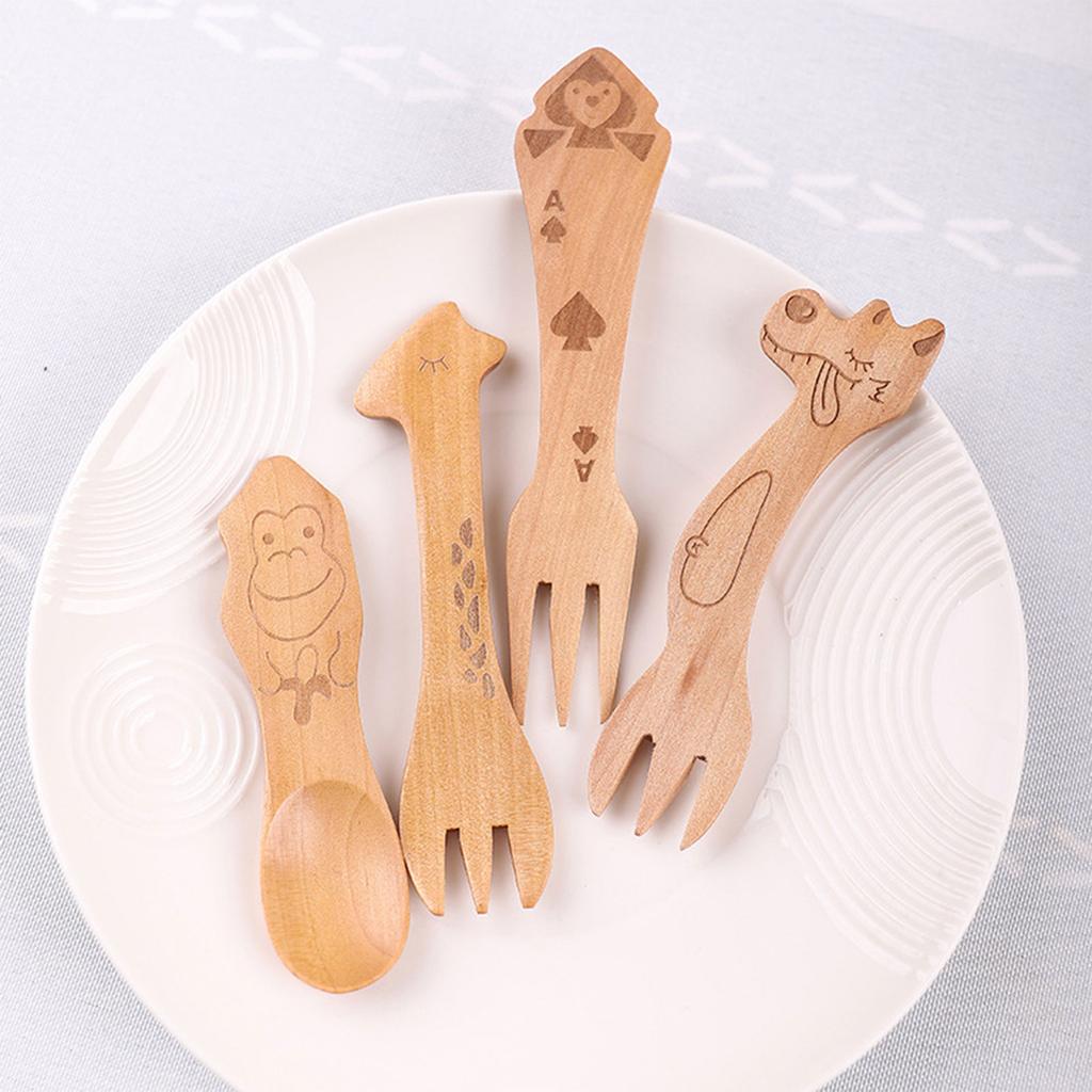 Mini Ice Cream Coffee Spoon Wooden Dessert Scoop Party Cartoon Tableware