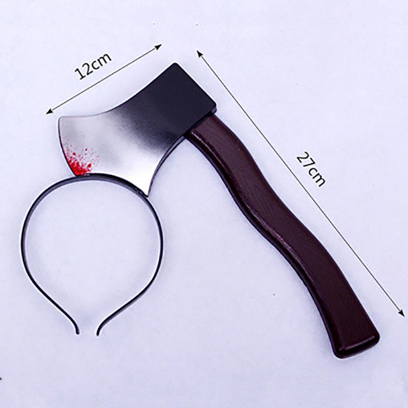 Halloween Headband Hair Accessory Prank Fake Head Axe Headband with Costume Parties 3D Sharp Kitchen Knife Head Hair Accessory