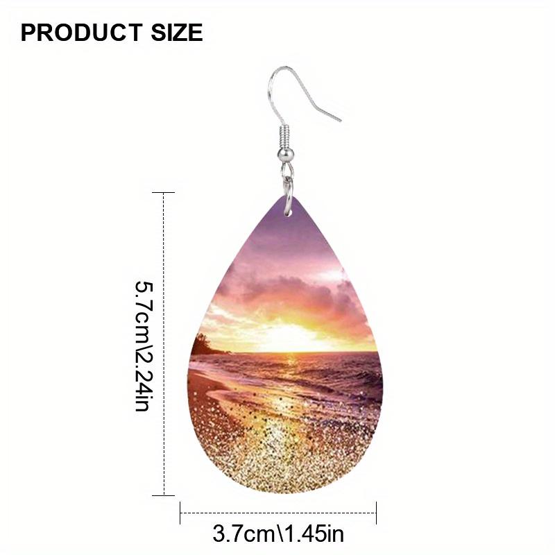 Kolczyki ze skóry PU z wzorem zachodu słońca nad oceanem / fal morskich na plaży, dwustronny nadruk, lekkie wiszące kolczyki dla kobiet, do codziennego noszenia, prezent świąteczny