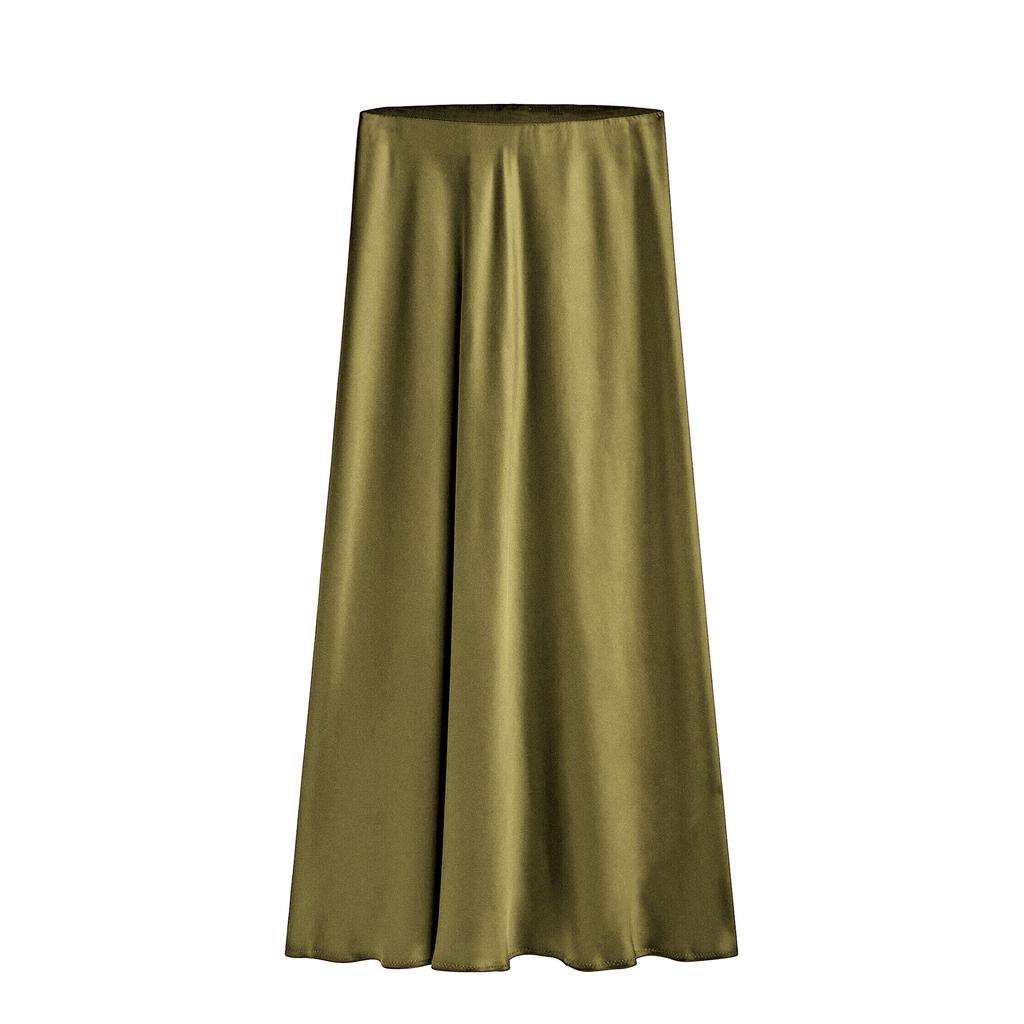 Spring Summer Acetate Satin Halter High Waist Elastic High Quality Satin Split Long Skirt Womens