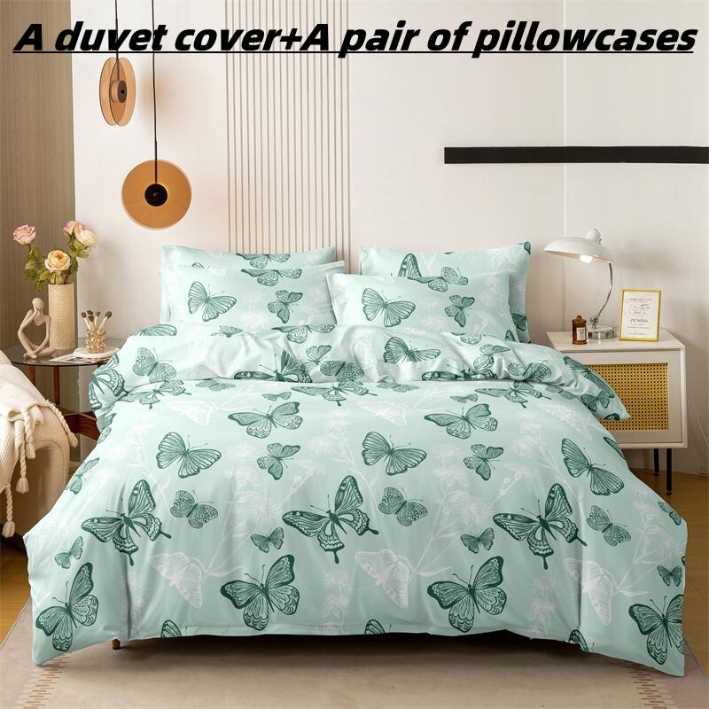 Kuup Printed Butterfly Duvet Cover Colored Bedding Set QUEEN Size Quilt Cover High Quality Skin Friendly Fabric Bedding Cover