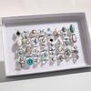 Anello bohemien con fiore turchese, anello retrò geometrico in pizzo, lotto misto di 48 pezzi