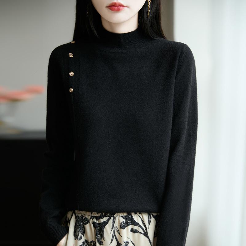 Women's Mock Neck Long Sleeve Regular Fit Solid Color Knit Pullover Top Blouse