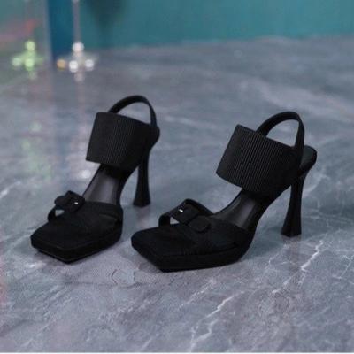 Chaussures de Mode pour Femmes 2024 Mode Sandales à Bande Élastique pour Femmes Sandales d'Été à Talons Chaussures à Bout Carré Dames Zapatillas De Mujer