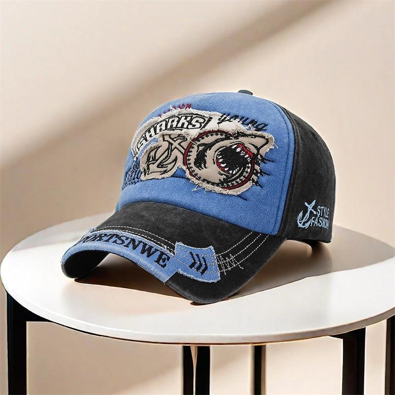 Fashion Men Baseball Cap Large Letters Pure Cotton Shark Embroidery Casual Visor Hat for Women Snapback Hip Hop Caps Peaked Cap