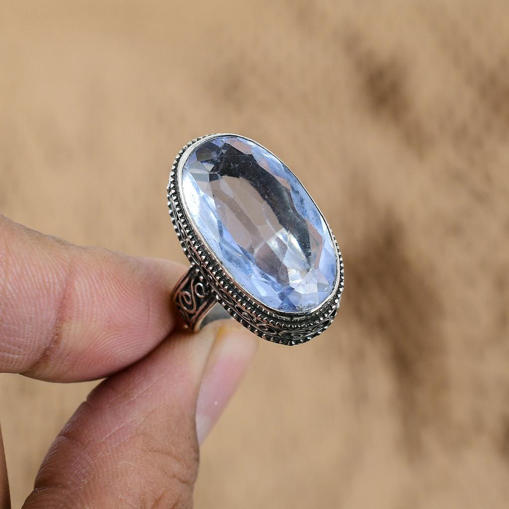 Oval Tanzanite Quartz Gemstone 925 Silver Promise Vintage Mother Birthday Ring