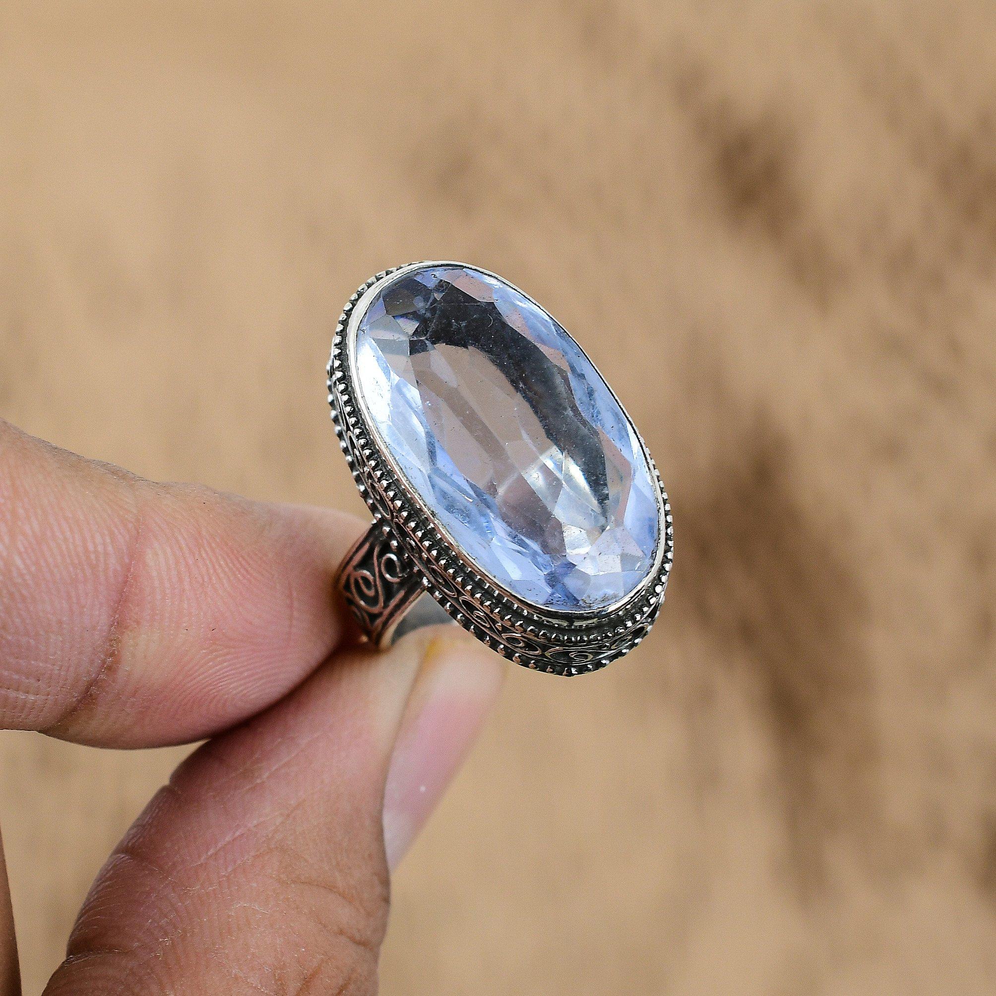 

Oval Tanzanite Quartz Gemstone 925 Silver Promise Vintage Mother Birthday Ring No
