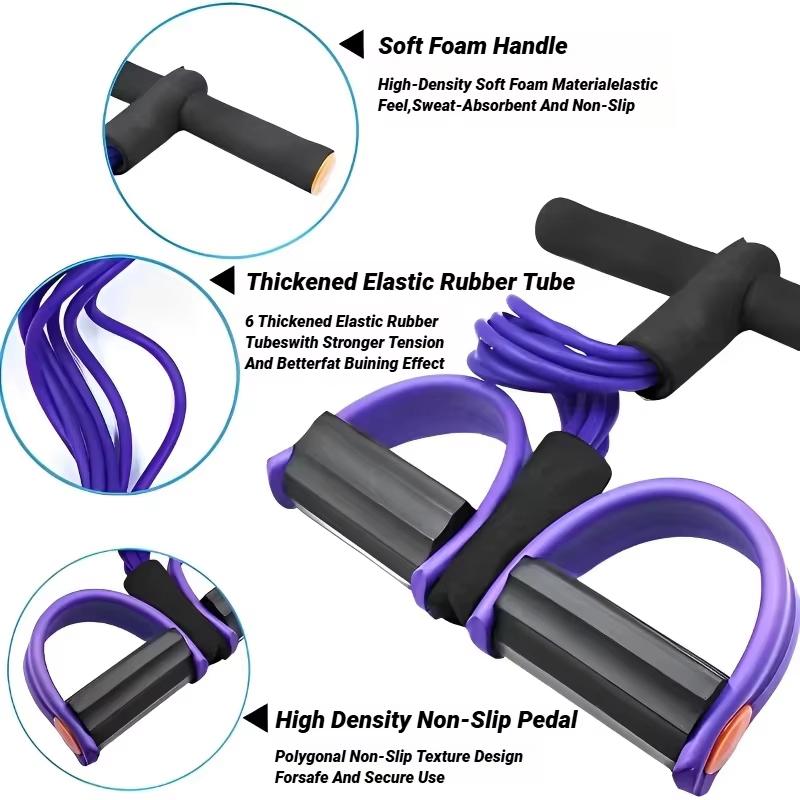 Tensioner a Pedale a Quattro Tubi Attrezzatura Multifunzionale per il Fitness Domestico Yoga Addominali Rinforzo Banda Elastica Corda di Tensione