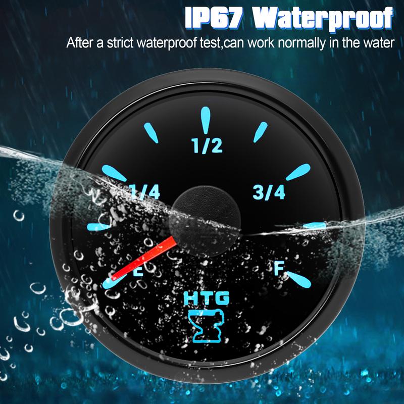 2" 52mm Waste Level Gauge 7 Color LED Holding Tank Gauge 0-190ohm HTG Sewage Level Sensor Steel 100-600mm for Car Boat Custom