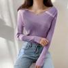 Autumn Winter Off The Shoulder Solid Color Slim Long Sleeve Knitted Tops Women's All Match Chic Sweater