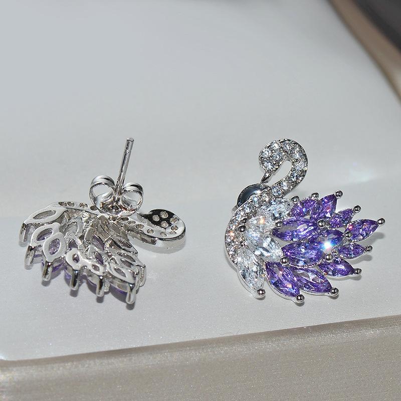 Still Shining Zircon Swan Silver Needle Earrings Earrings Accessories Earrings with Personality Temperament Earrings