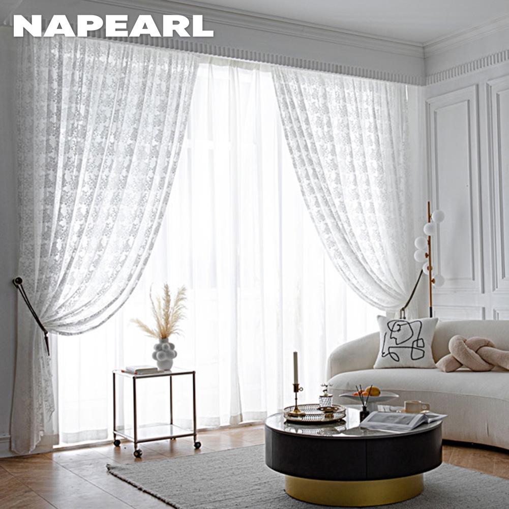 1PC NAPEARL Blanc Dentelle Tricoté Petit Rideau En Mousseline De Soie Florale pour Salon Chambre Balcon Décoration De La Maison