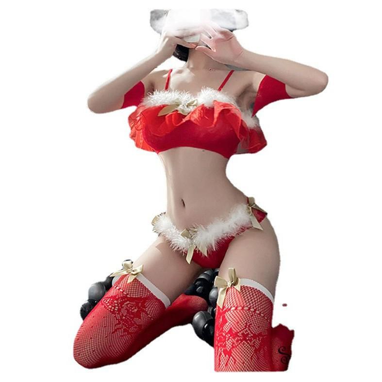 New Year's Red New Sex Underwear Uniform Temptation New Year's Day Elk Plush Sexy One-piece Netwear Set