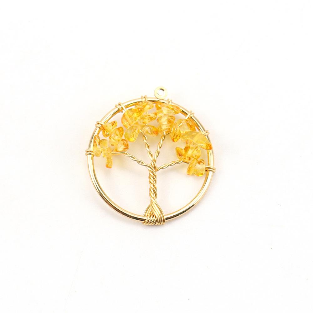 Gold 3Cm Tree Of Life Pendant Natural Crystal Gravel Fortune Tree Necklace Diy Accessories N114