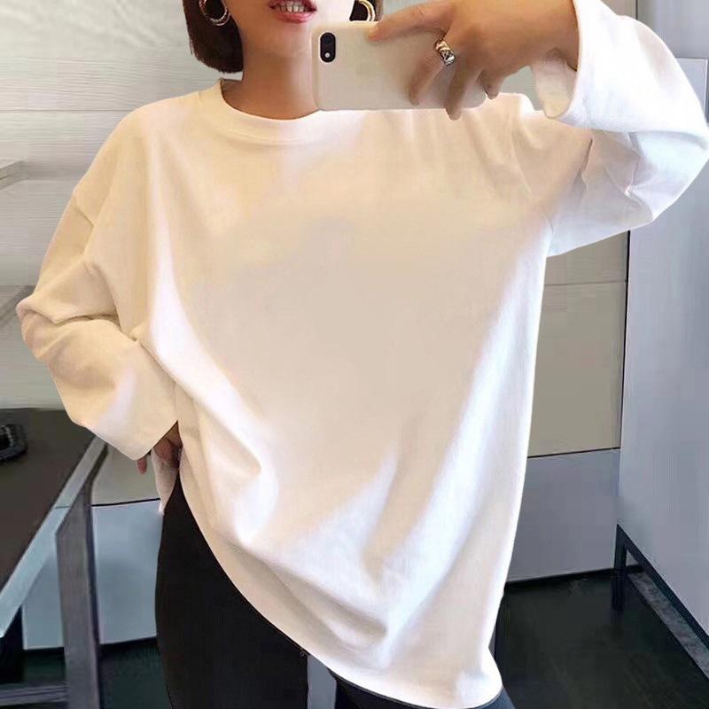 Ladies Spring Autumn Long Sleeve Crew Neck Oversize Loose Printed Pullover T Shirt Blouse Top