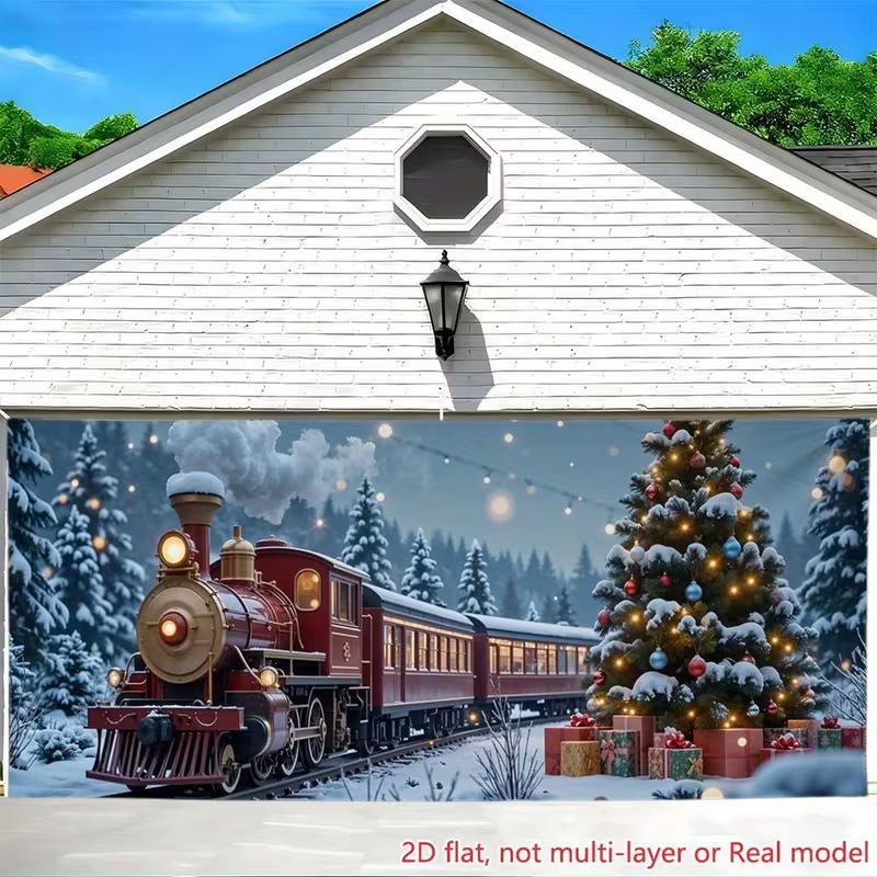 2D Christmas Train Winter Photo Backdrop Garage Xmas Decor Cloth