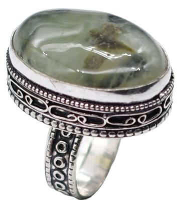 Prehnite Natural Gemstone Antique Silver Plated Ring US Size-8.5 A 316