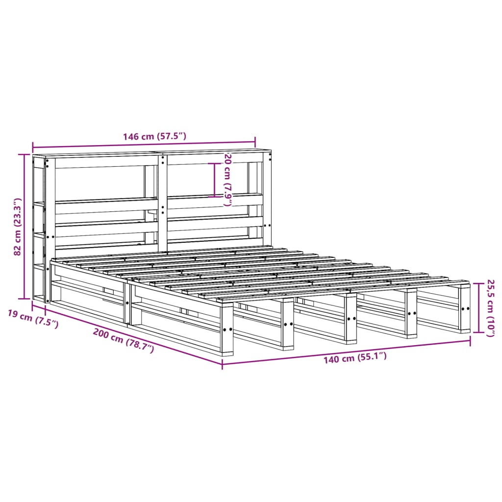 Solid Wood Bed without Mattress 140x200 cm Pine Wood