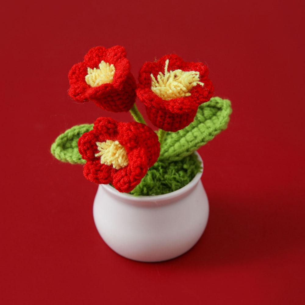 DIY Handwoven Mini Potted Flower Rose Tulip Daisy Office Desktop Ornamental Plant Woolen Thread Finished Product Home Decoration