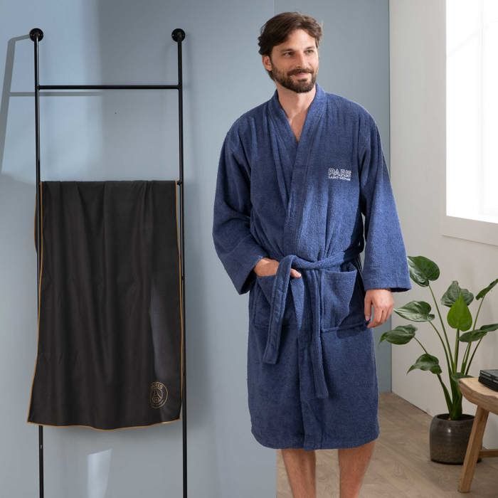 Peignoir adulte 100% coton - psg parisian - bleu - taille m