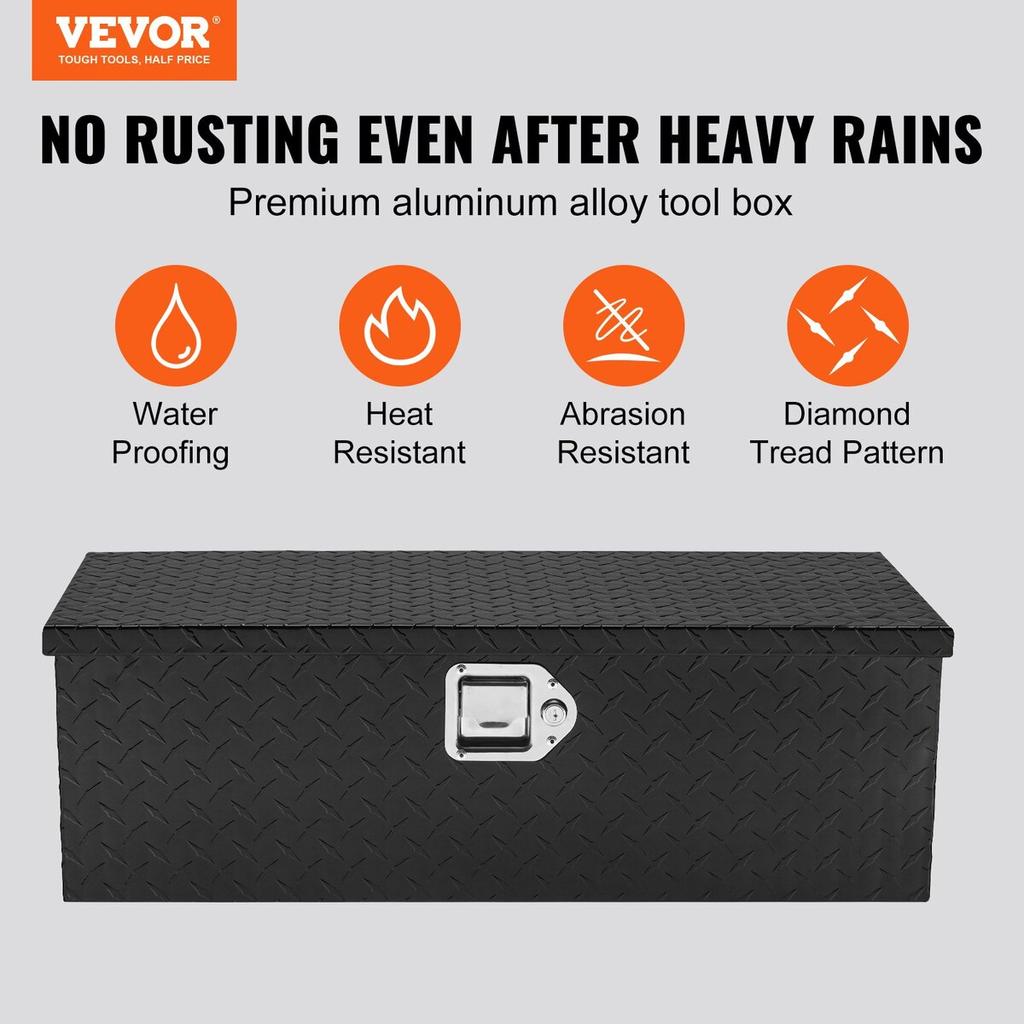Heavy Duty Aluminum Truck Bed Tool Box, Diamond Plate Tool Box with Side Handle and Lock Keys, Storage Tool Box Chest Box Organizer for Pickup, Truck