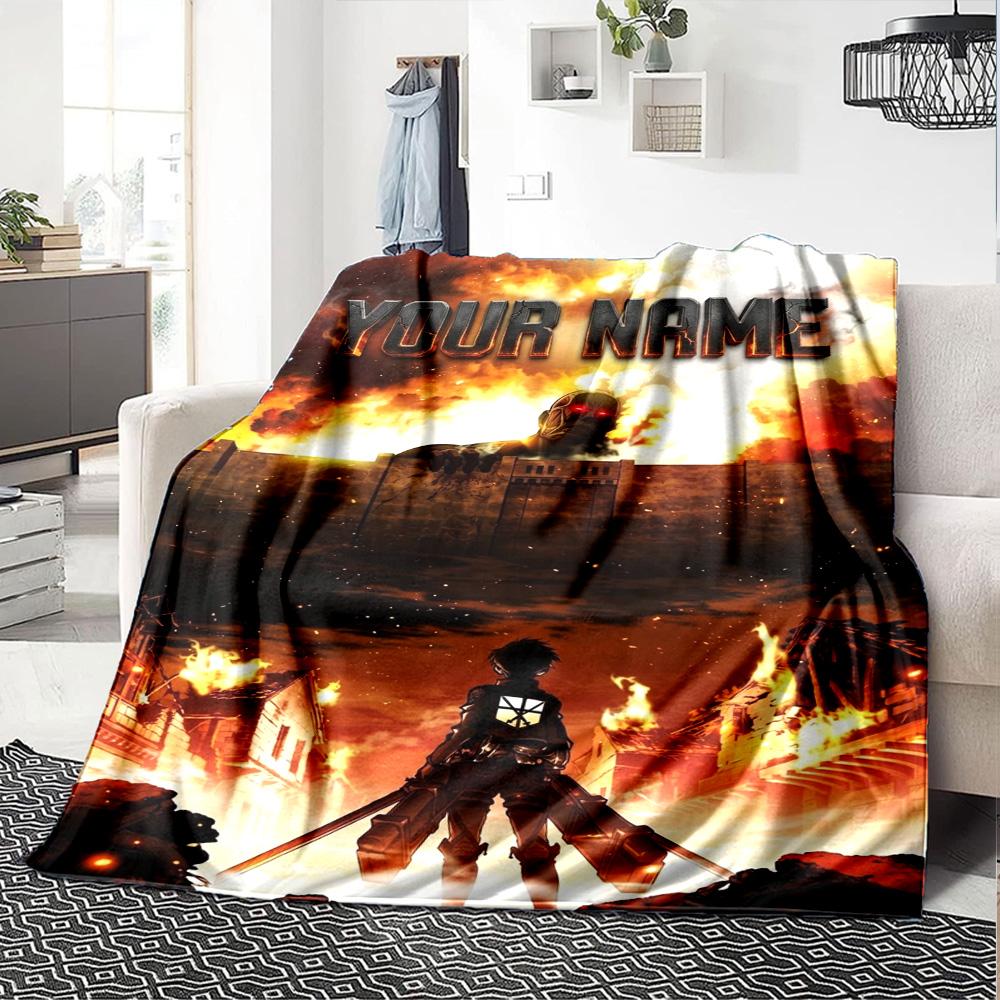 Name Custom Anime Titan Attack Print Flannel Blanket High Quality Warm Comfortable Cover for All Seasons Perfect for Gifts Home Decor