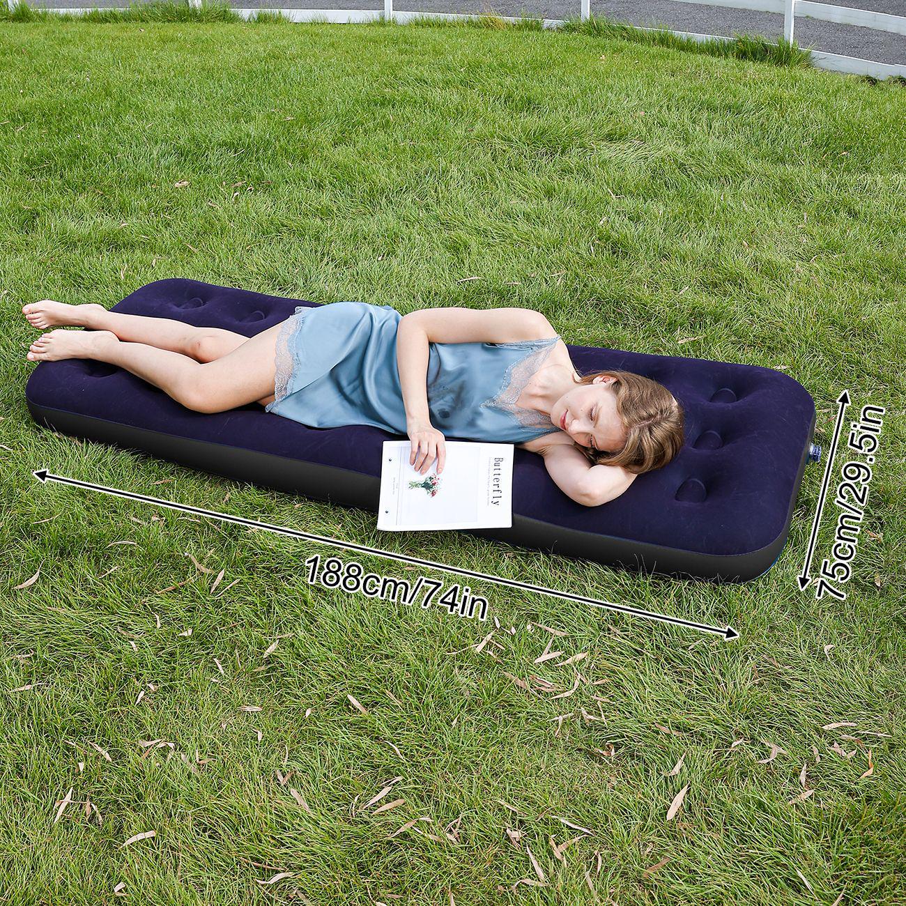 Double PVC Inflatable Air Mattress: Portable, Flocked, Foldable Camping Bed.