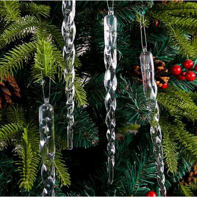 12Pcs Crystal-Clear Icicle Ornaments Icicles Pendant Set Christmas Tree Decoration With Cord For Xmas & Winter Party Decoration